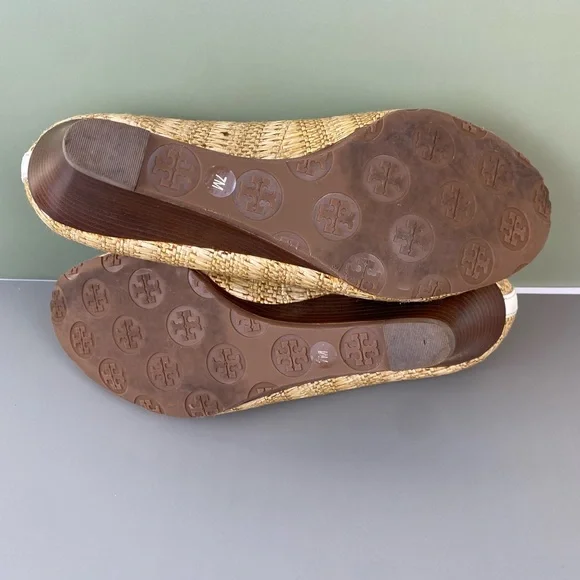 Tory Burch Sally Raffia Straw Natural/Bleach Wedges Size 7 - Picture 10 of 12